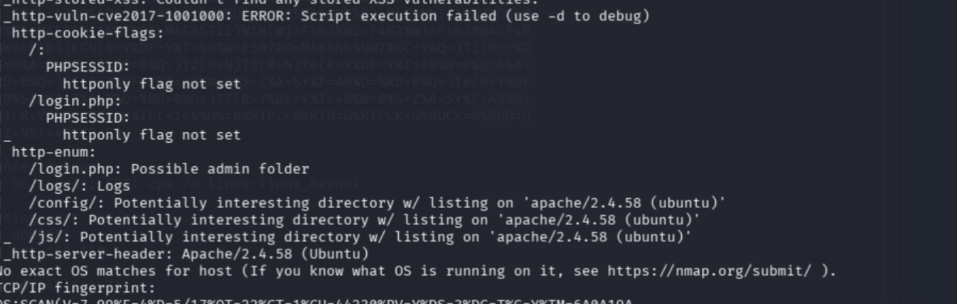 nmap vuln scan continued showing PHPSESSID httponly flag not set